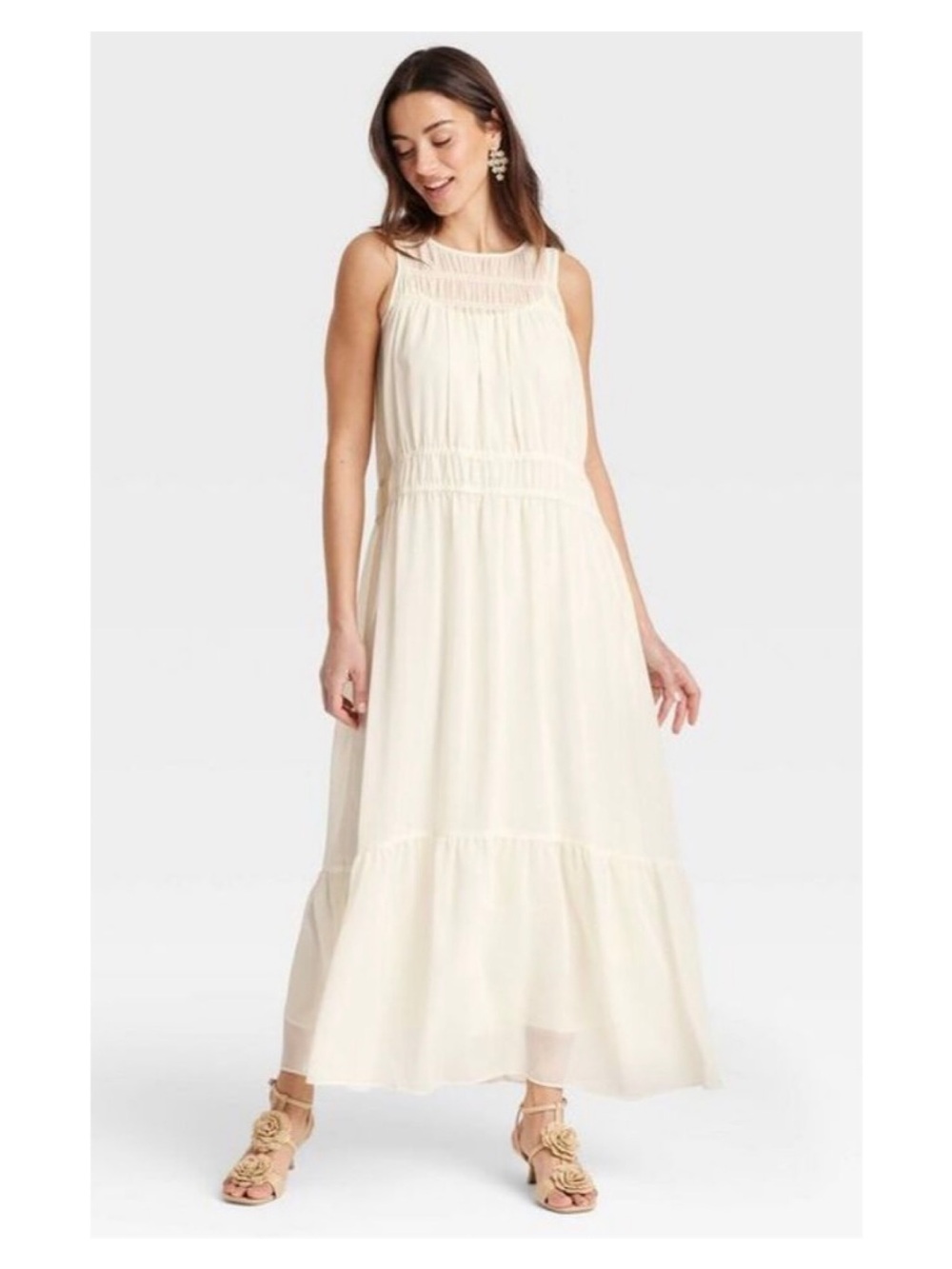 A New Day Sheer Chiffon Maxi Dress (Cream - Medium)